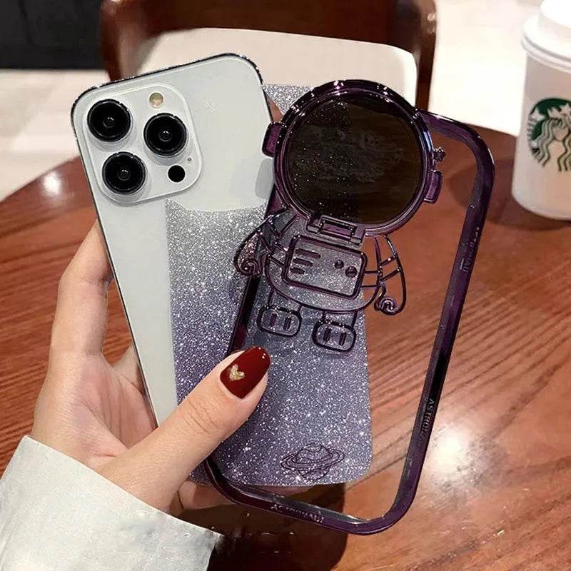Glitter Astronaut Camera Stand Phone Case Invisible Lens Soft Cover - EX-STOCK Canada