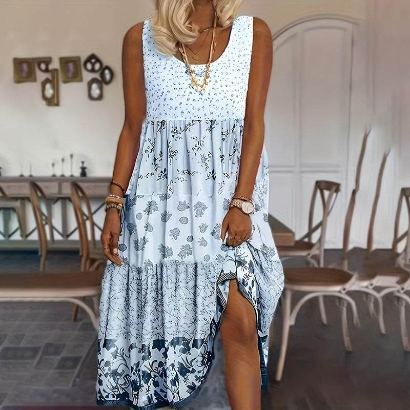 Casual Summer Boho Dress Floral Sleeveless Midi Dress - EX-STOCK Canada