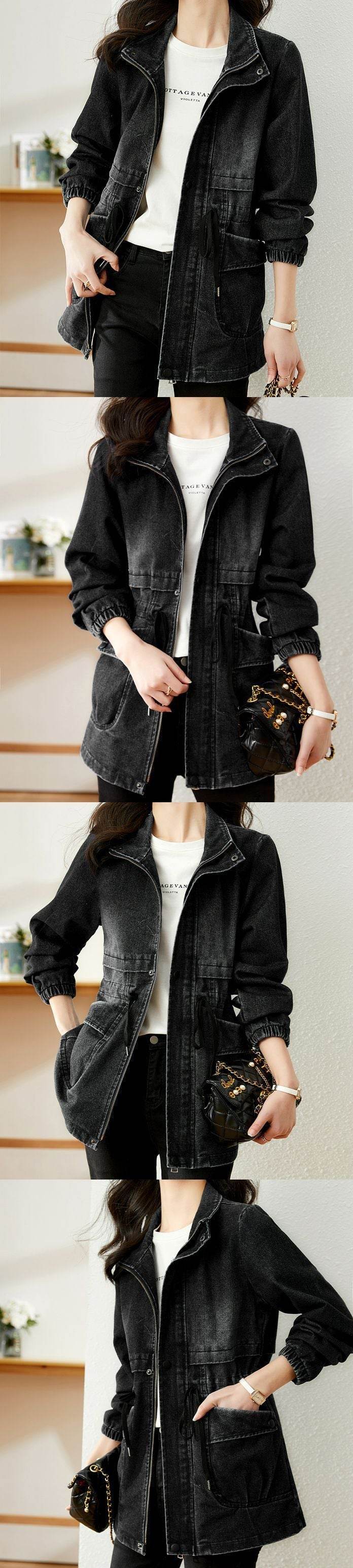 Fashion formal fitted Zip up Denim Jacket Women - EX-STOCK Canada