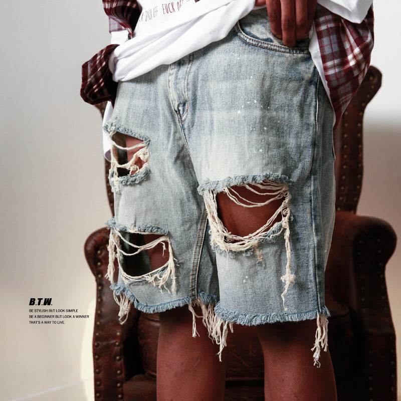 Men's Jeans Mens Jeans Streetwear Jean Shorts Men Spring Summer Fashion Ripped Hollow Out Design Denim Short Pant Vintage Loose Straight - EX-STOCK Canada