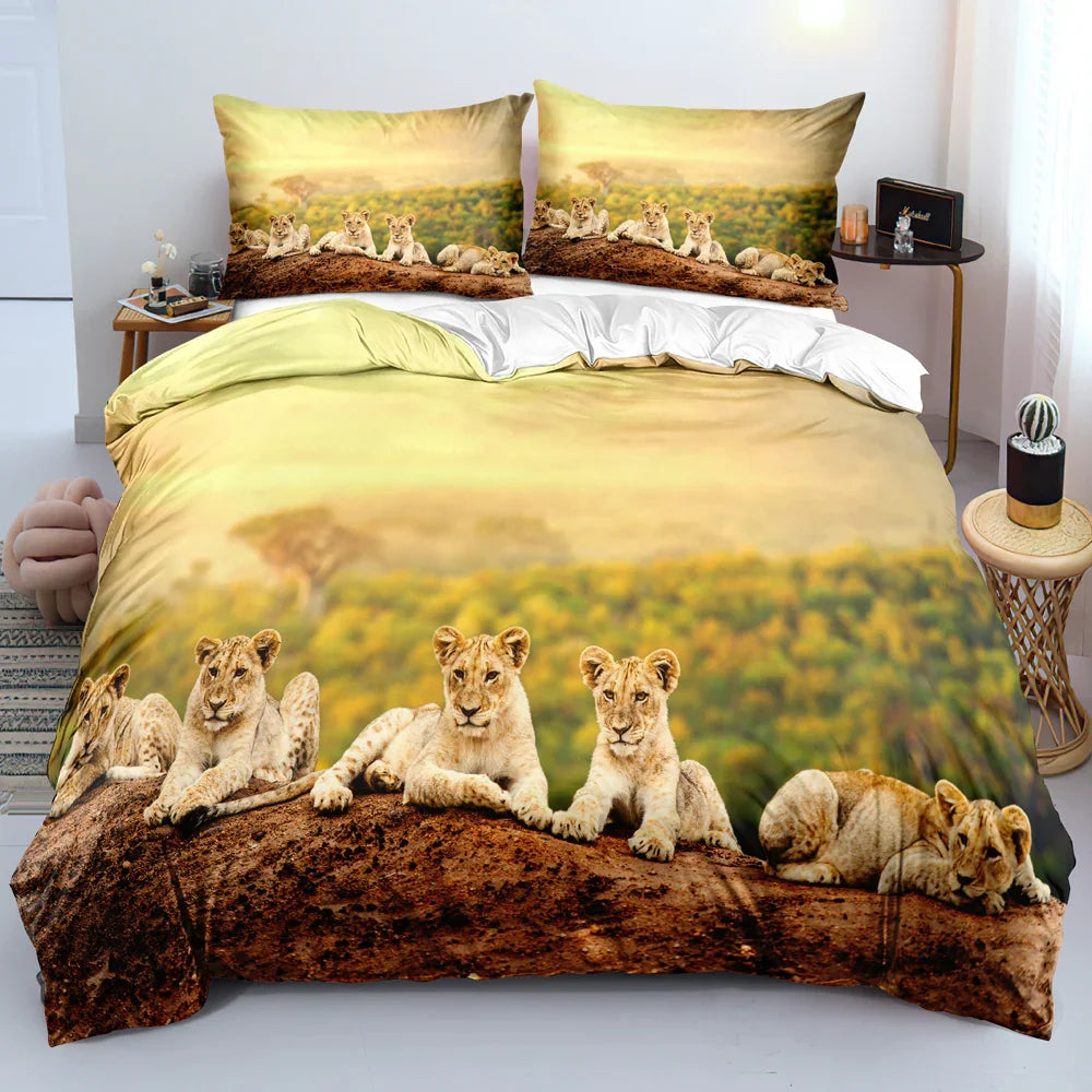 Lion Duvet Cover Bed Sheet Pillow Three Piece Bedding Set EX-STOCK Canada