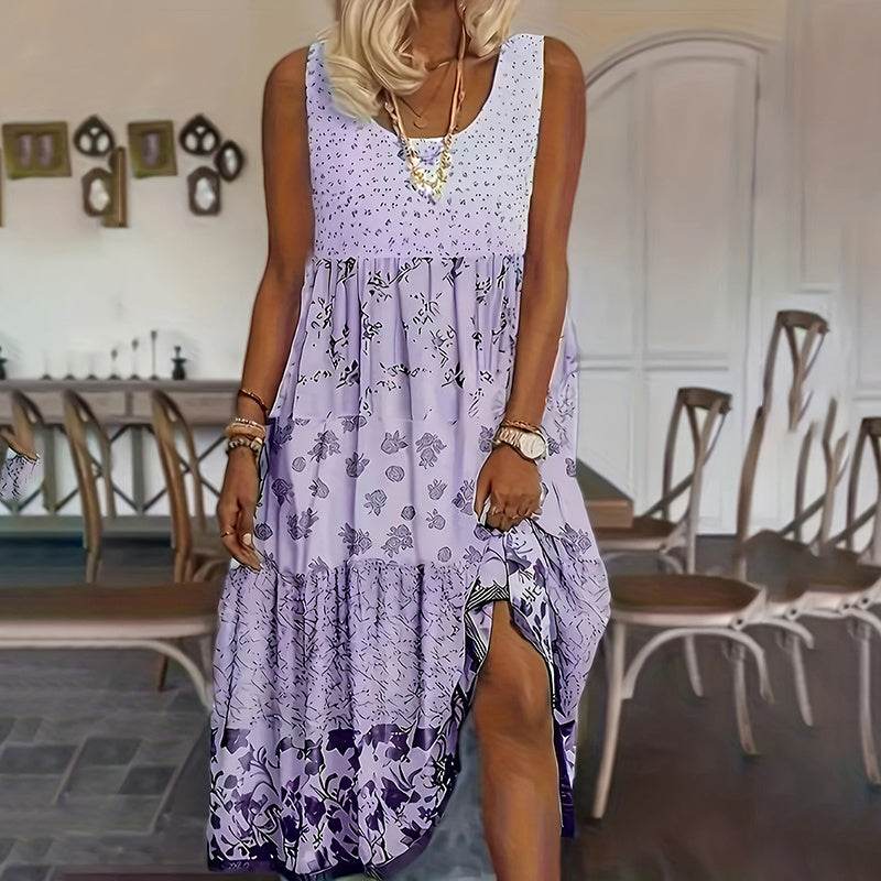 Casual Summer Boho Dress Floral Sleeveless Midi Dress - EX-STOCK Canada