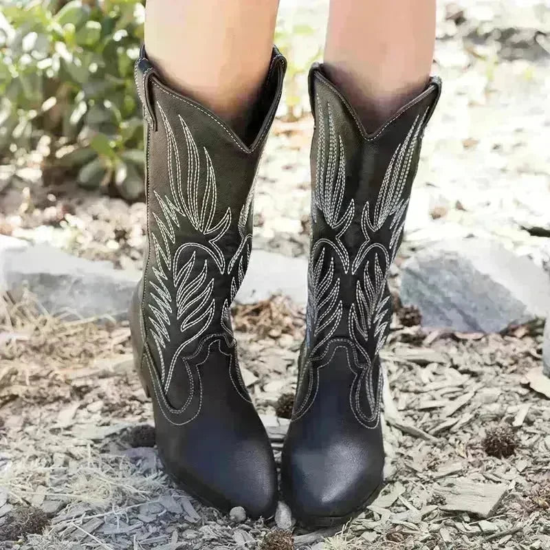 Black Western Cowboy Boots Pointed Toe Shoes Women - EX-STOCK CANADA