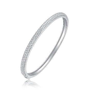 Classic Fashion Bridal Pave AAA Cubic Zirconia Princess Cut CZ Eternity Tennis Stackable Bangle Bracelet For Women, Prom, Wedding Silver Plated 7-7.5 Inch EX-STOCK