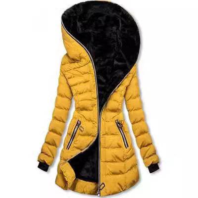 Hooded Warm Fleece Padded Jacket Mid-length Jacket Black Padded Jacket - EX-STOCK Canada
