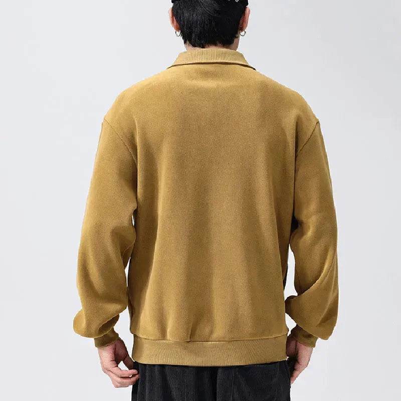 Autumn Winter Fashion Lapel Half-zip fleece Sweatshirt Pullover tops for Men - EX-STOCK Canada