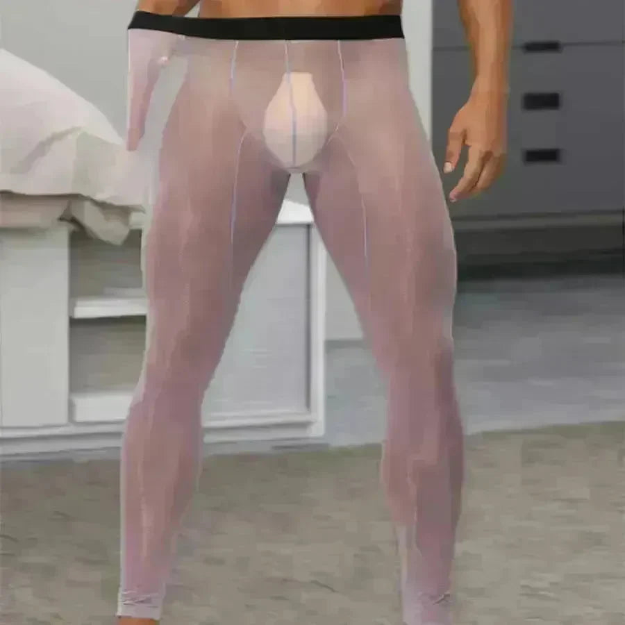 Men's Ultra thin Ice Silk Long John Skinny Flesh Nude Reflective Slim Leggings - EX-STOCK CANADA