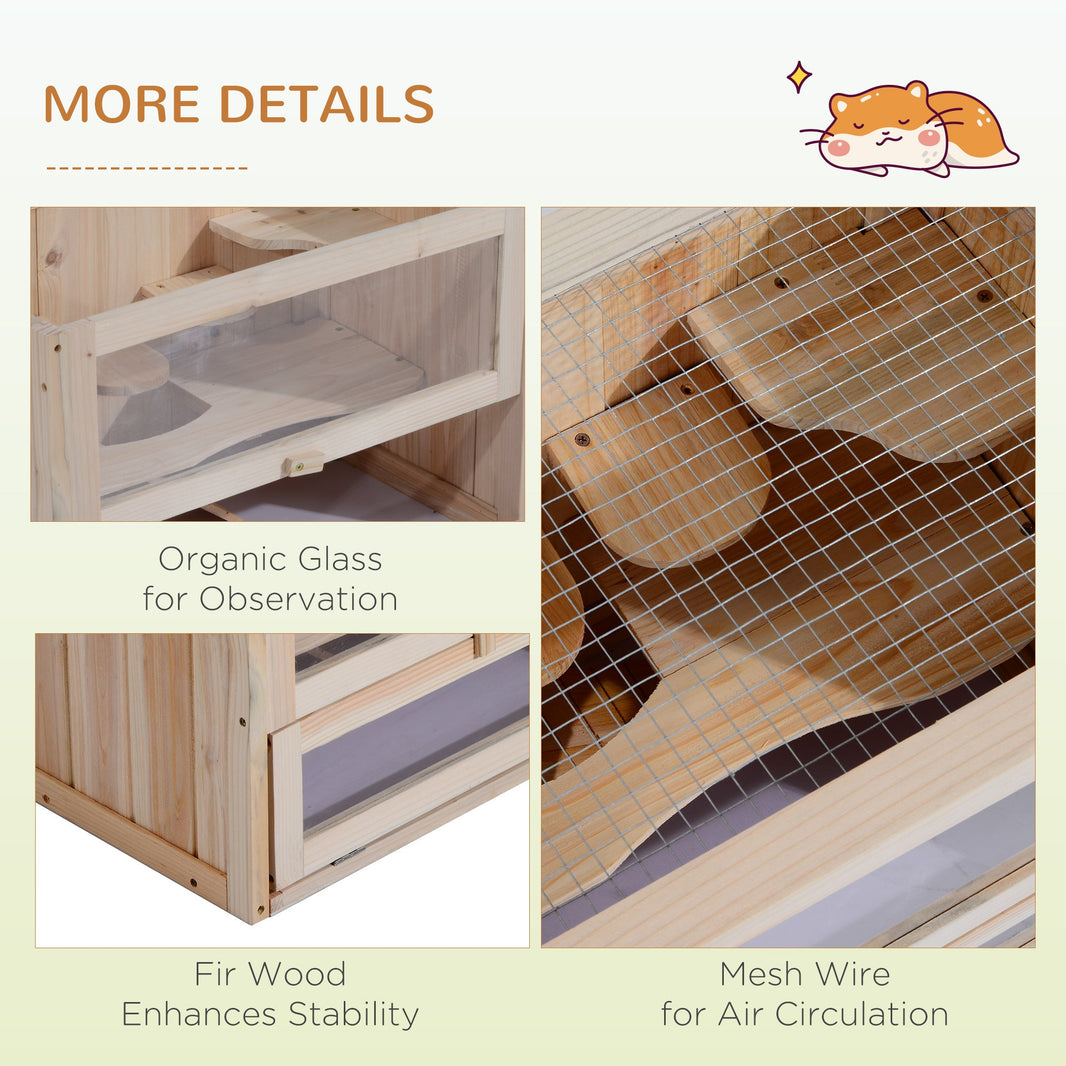 2-Tier Hamster Habitat Openable Top Front Door Shelf Ladder Stable Fir Wood Frame Nature Wood EX-STOCK