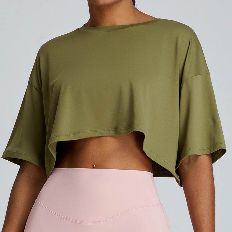 New Summer Breathable Quick-drying Yoga Loose Crop Workout Top Women's Loose Running Leisure All-matching Fitness Top - EX-STOCK Canada