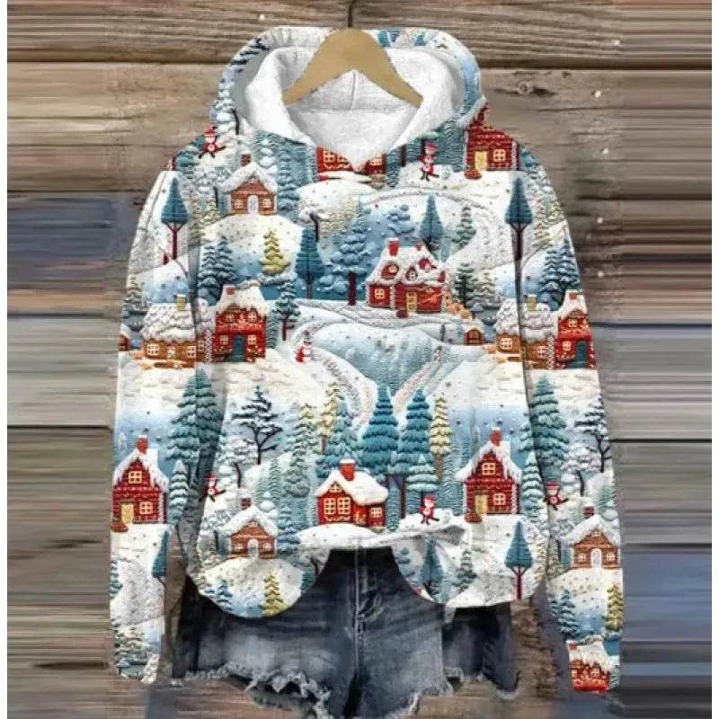Print Christmas Holiday Casual Hoodie Sweater Pullover - EX-STOCK Canada