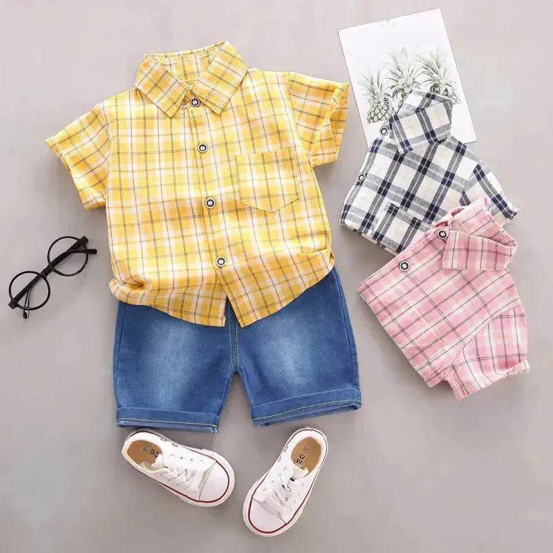 Children's Striped Shirt Denim Shorts Two-piece Set - EX-STOCK Canada