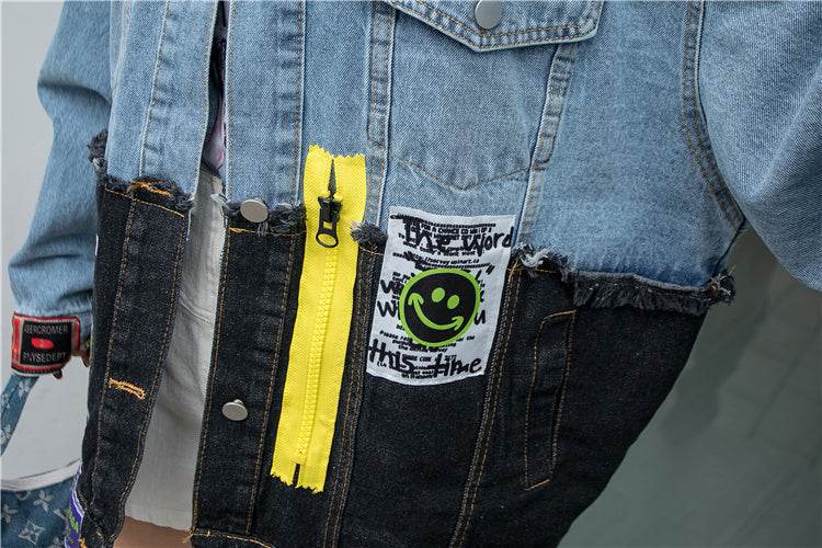 Personality Stitching Graffiti Patch Denim Loose Jacket Women EX-STOCK Canada