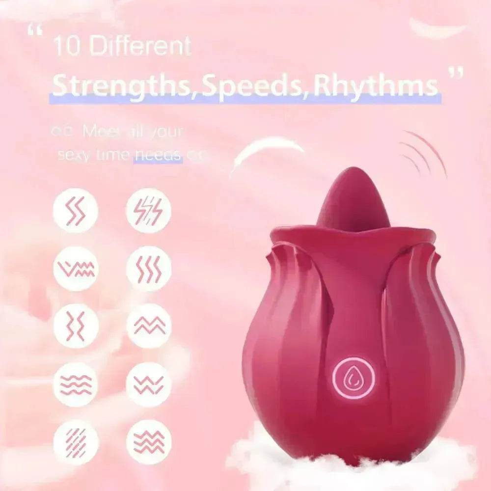 Rechargeable Rose Toy With Tongue Licking Best Clitoral Stimulator for Women - EX-STOCK Canada