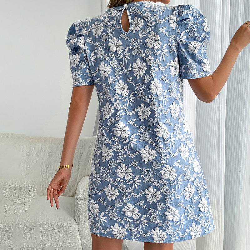 Women's Puff Sleeve A-Line Mini Dress Crew Neck Floral Casual Summer Dress - EX-STOCK Canada