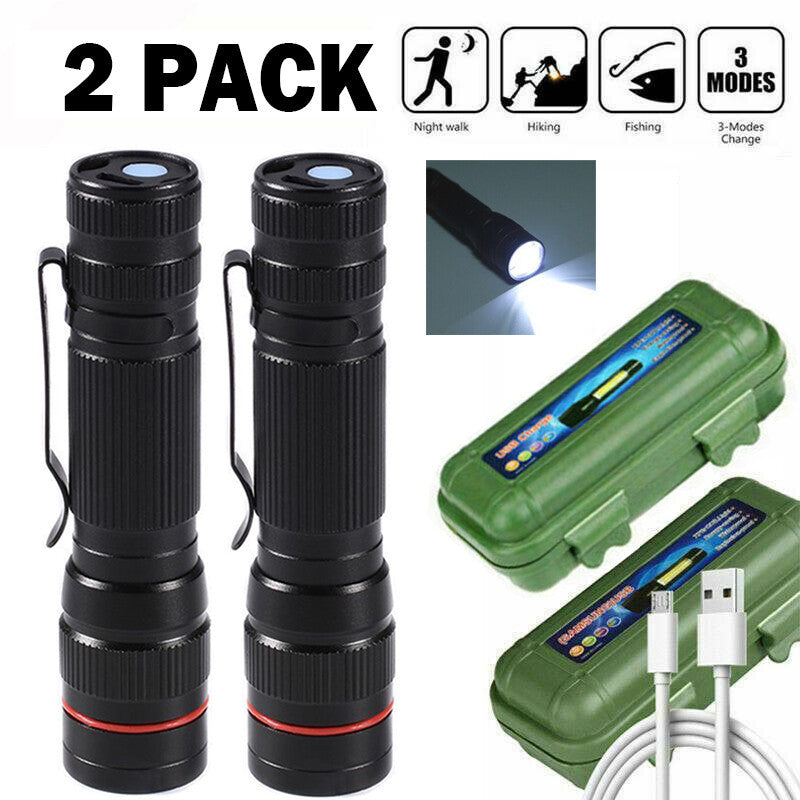 LED Military Flashlight USB Rechargeable Tactical Zoom Torch Most Powerful Mini Pen Light EX-STOCK