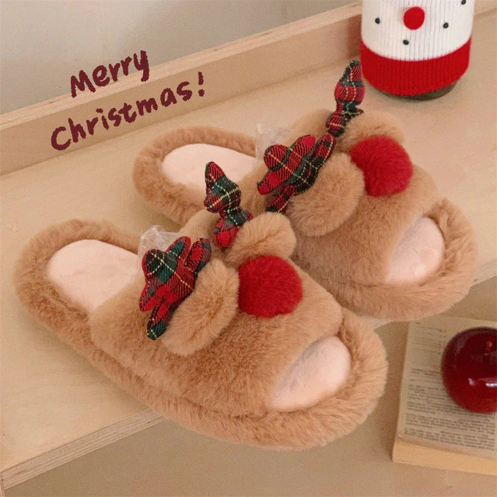 Indoor Cute One-word Cotton Slippers Autumn Women's Cartoon Fluffy Slippers EX-STOCK Canada