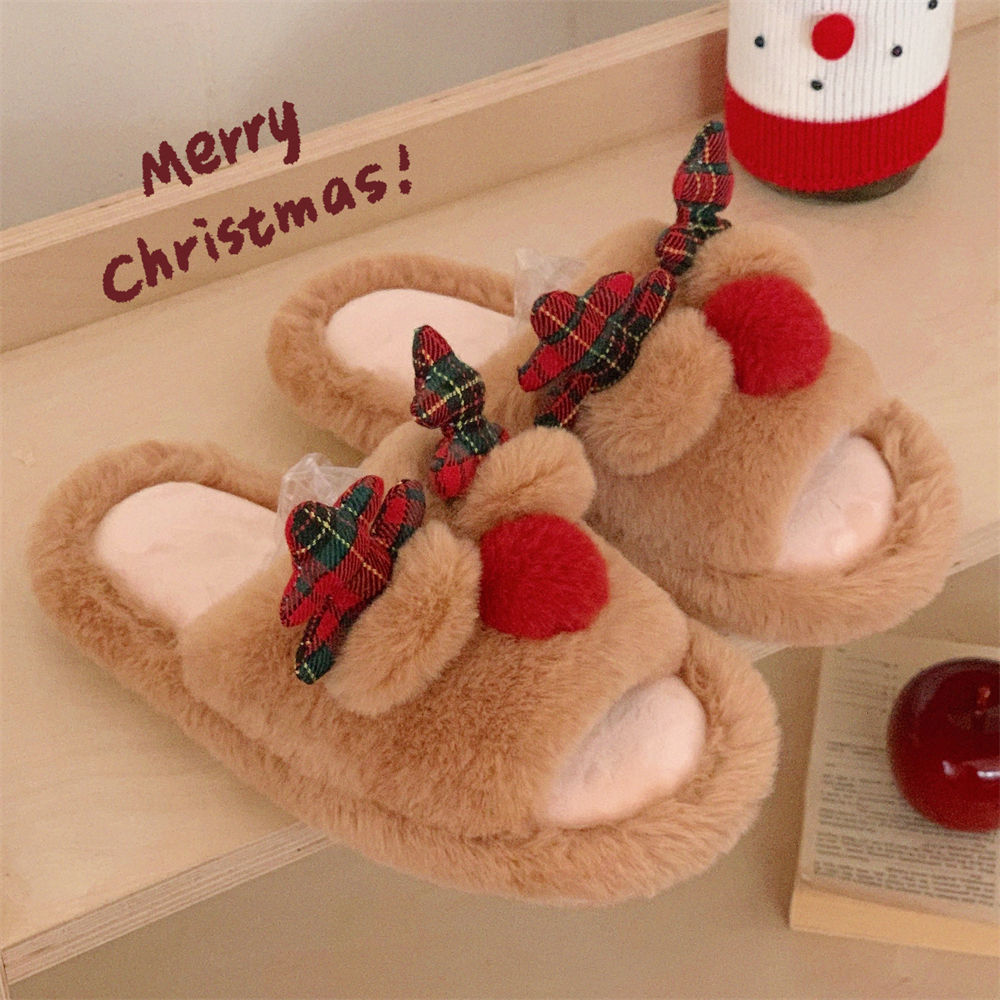 Indoor Cute One-word Cotton Slippers Autumn Women's Cartoon Fluffy Slippers EX-STOCK Canada
