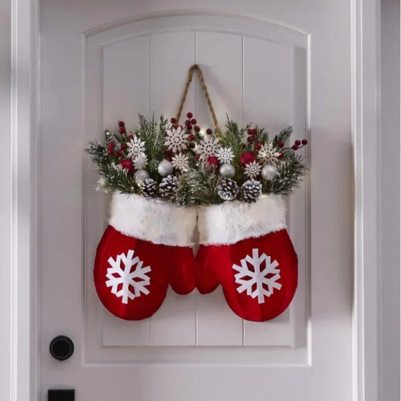 Christmas Garland Creative Glove Shaped Simulated Flower Wreath Window Door Gate Decoration Door Sign Xmas Party Decoration EX-STOCK Canada