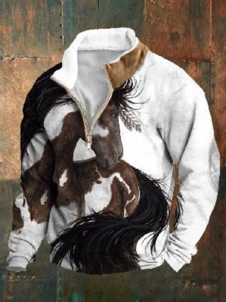 Half button Sweatshirt Men's Winter 3d Digital Printing Pullover Crew neck - EX-STOCK Canada