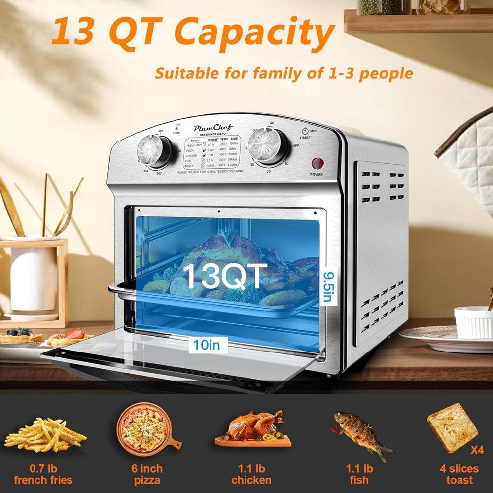 Friggitrice ad aria in acciaio inossidabile da 12,5 qt, controllo a doppia manopola, timer da 60 minuti, preimpostazioni per patatine fritte, pizza, pollo, pesce e toast, design elegante, biscotto salutareEX-STOCK Canada