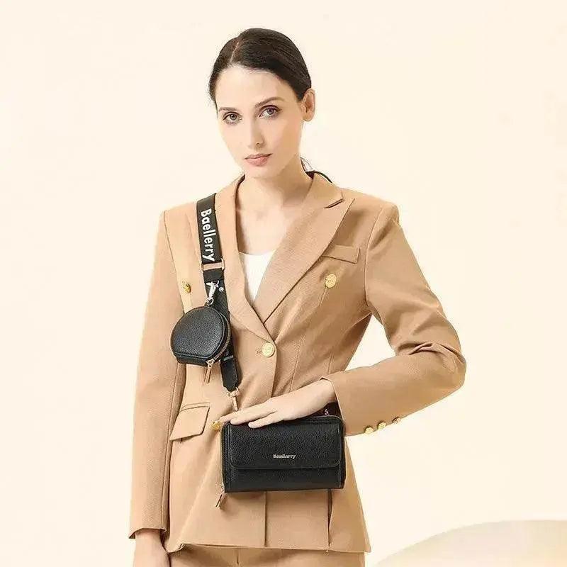 Bolsa compuesta de textura de lichi de 2 piezas, bolsa de moda para teléfono móvil con monedero pequeño, impresión de letras, bolso cruzado con cremallera para el hombro - EX-STOCK Canada