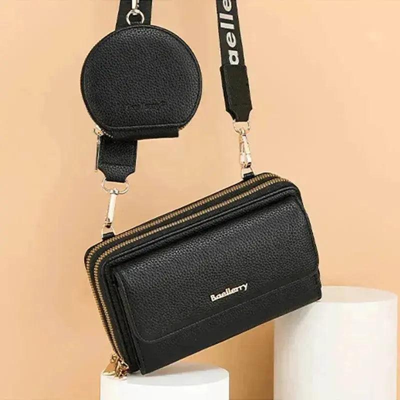 Bolsa compuesta de textura de lichi de 2 piezas, bolsa de moda para teléfono móvil con monedero pequeño, impresión de letras, bolso cruzado con cremallera para el hombro - EX-STOCK Canada