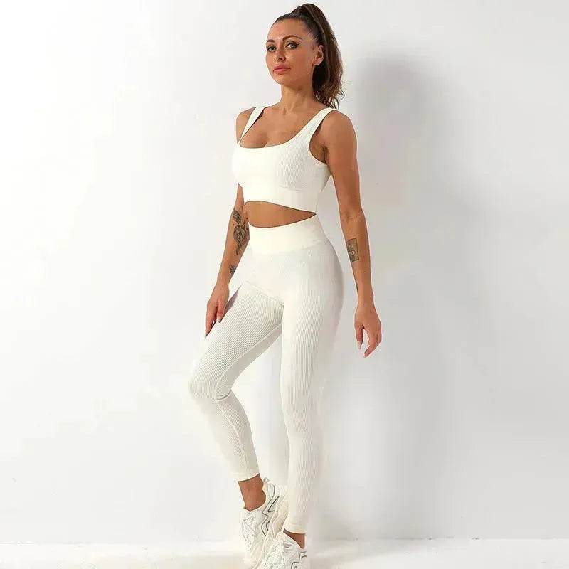 2pcs Thread Yoga Suit Seamless Bra And Butt Lifting High Waist Leggings Set For Women Sports Fitness Yoga Pants Sportswear Outfits Clothing - EX-STOCK Canada