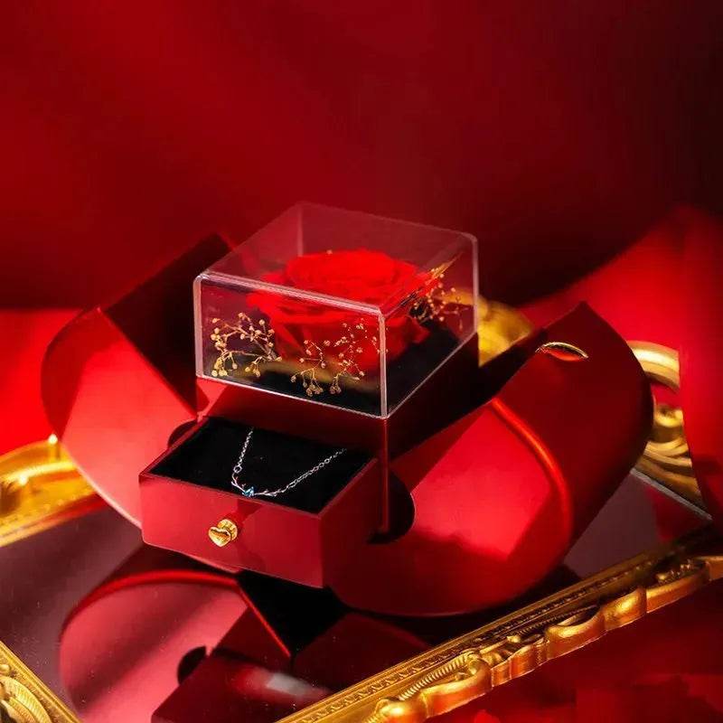 Fashion Jewelry Box Red Apple Christmas Gift Necklace Eternal Rose For Girl Mother's Day Valentine's Day Gifts With Artificial Flower Rose Flower Jewelry Box - EX-STOCK Canada