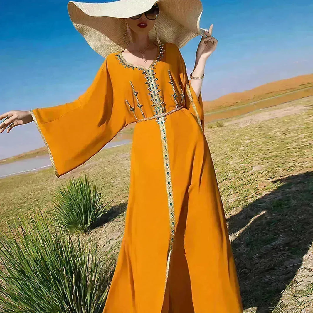 Robe à manches diamants cousues de luxe Moyen-Orient Dubaï Robe Abaya Fancy Summer Abaya Turkey Embellie Abaya Robe