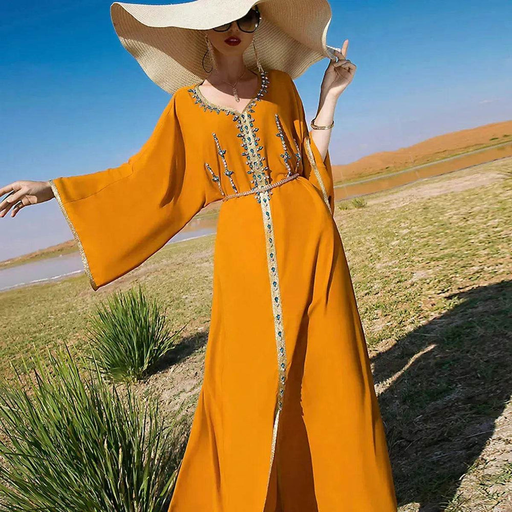 Luxury Hand-stitched Diamond Sleeve Dress Middle East Dubai Abaya Dress Fancy Summer Abaya Turkey Embellished Abaya dress - EX-STOCK Canada
