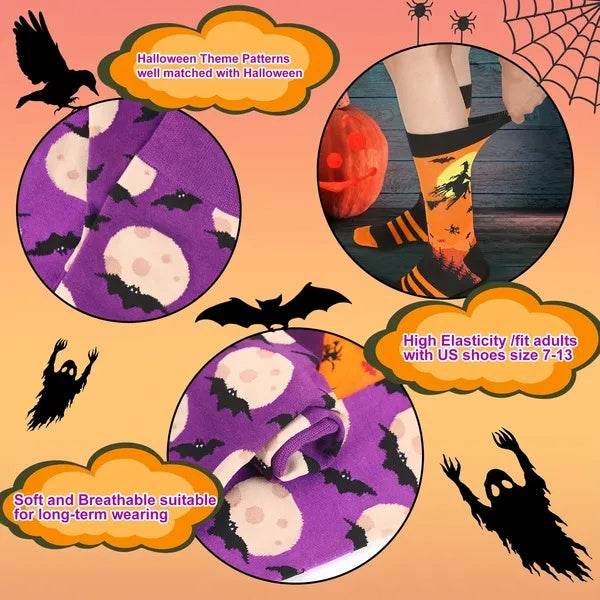 6 Pairs Halloween Christmas Socks For Men Women Girls Funny Pumkin Spider Black Cat Cotton Sock Set - EX-STOCK Canada