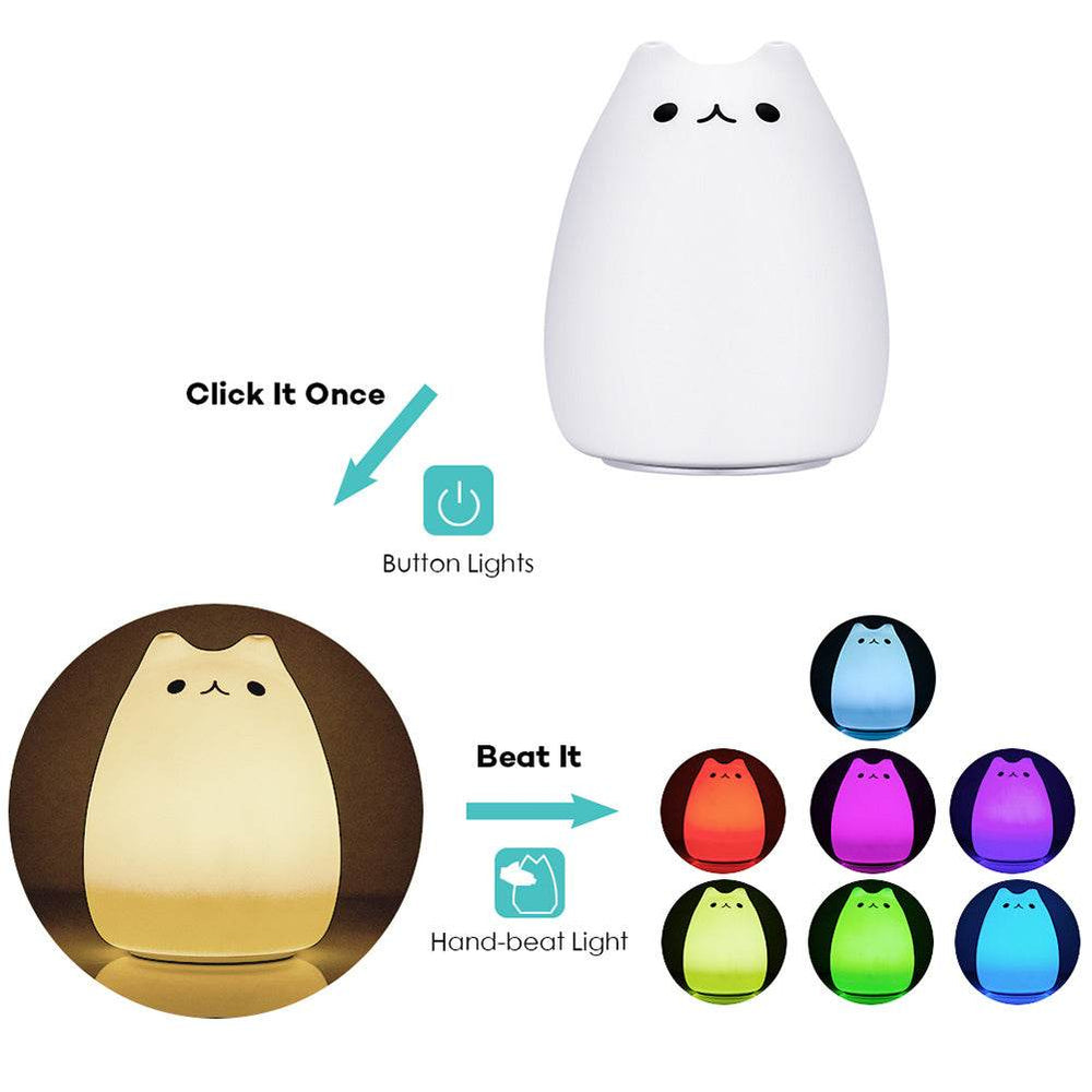 Children Night Light, EECOO Cute Cat Lamp Soft Silicone Sensitive Tap Control Decompression Toy - EX-STOCK Canada
