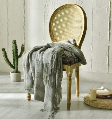 Manta pequeña de punto con flecos, manta para siesta, manta para sofáEX-STOCK Canada