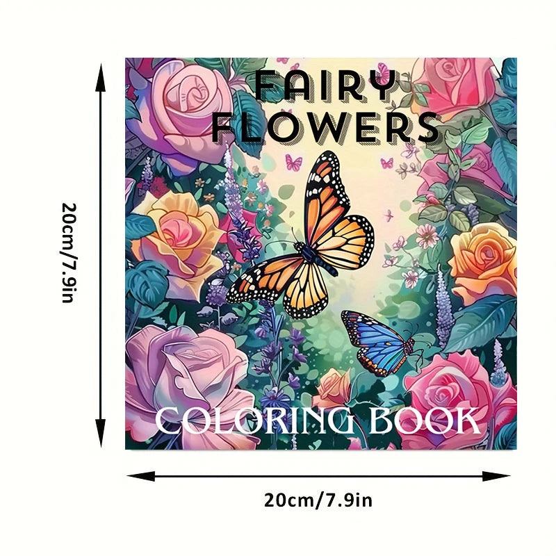 Fairy Flowers Coloring Book for Adults – 28 Pages Stress Relief Colouring Book (20x20cm) 2