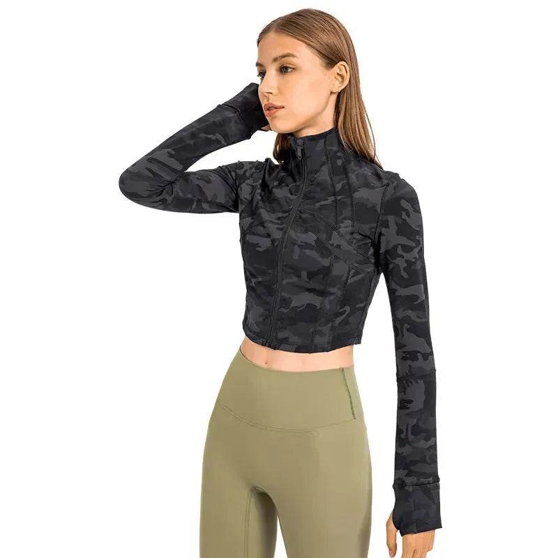 Autumn And Winter New Elastic Slim-fit High neck Zip Up Yoga crop top - EX-STOCK Canada