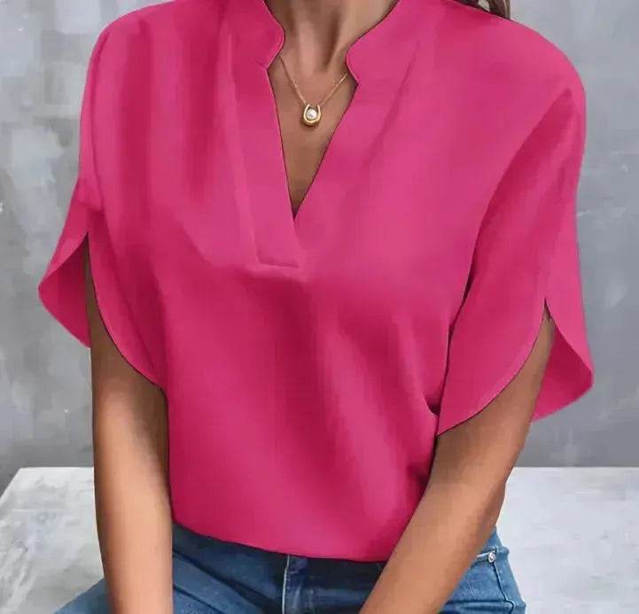 Summer Short-sleeved Chiffon Shirt New V-neck blouse Women's Casual Versatile Clothing Evening Tops for Women - EX-STOCK Canada