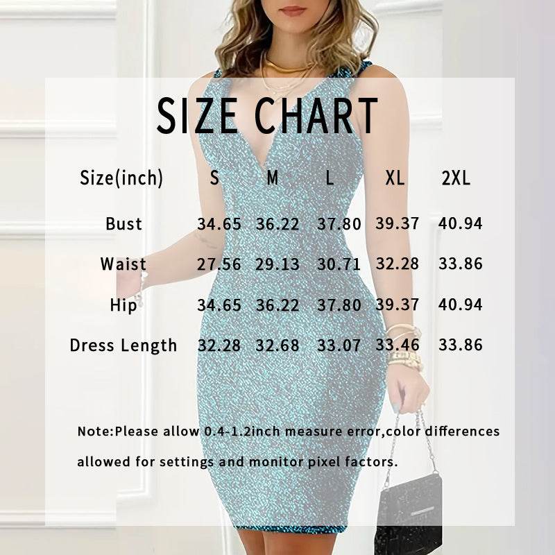 Women's Sequin Knee Length Cocktail Dress Deep V Neck Body fitted Evening Dinner Party Dress - EX-STOCK Canada