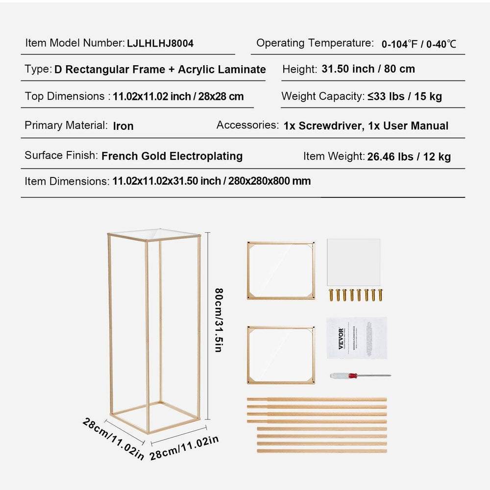 10PCS 31.5inch High Wedding Flower Stand, With Acrylic Laminate,Metal Vase Column Geometric Centerpiece Stands, Gold Rectangular Floral Display Rack For Events Reception, Party Decoration - EX-STOCK Canada
