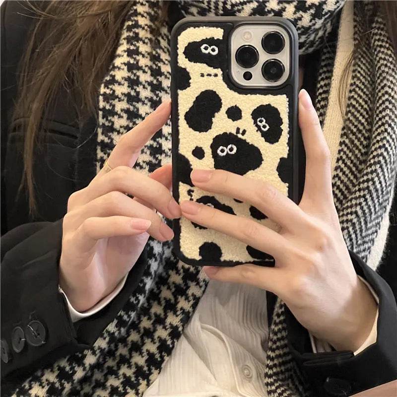Plush Embroidery Cute Briquettes Silicone iphone Case women - EX-STOCK Canada