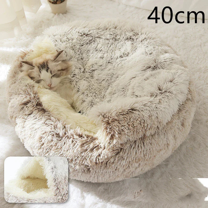 Cama para Perros y Gatos 2 en 1 Cama de Invierno para Mascotas Redonda de Felpa Cálida Suave Cama de Felpa Larga para Mascotas Productos para MascotasEX-STOCK Canada