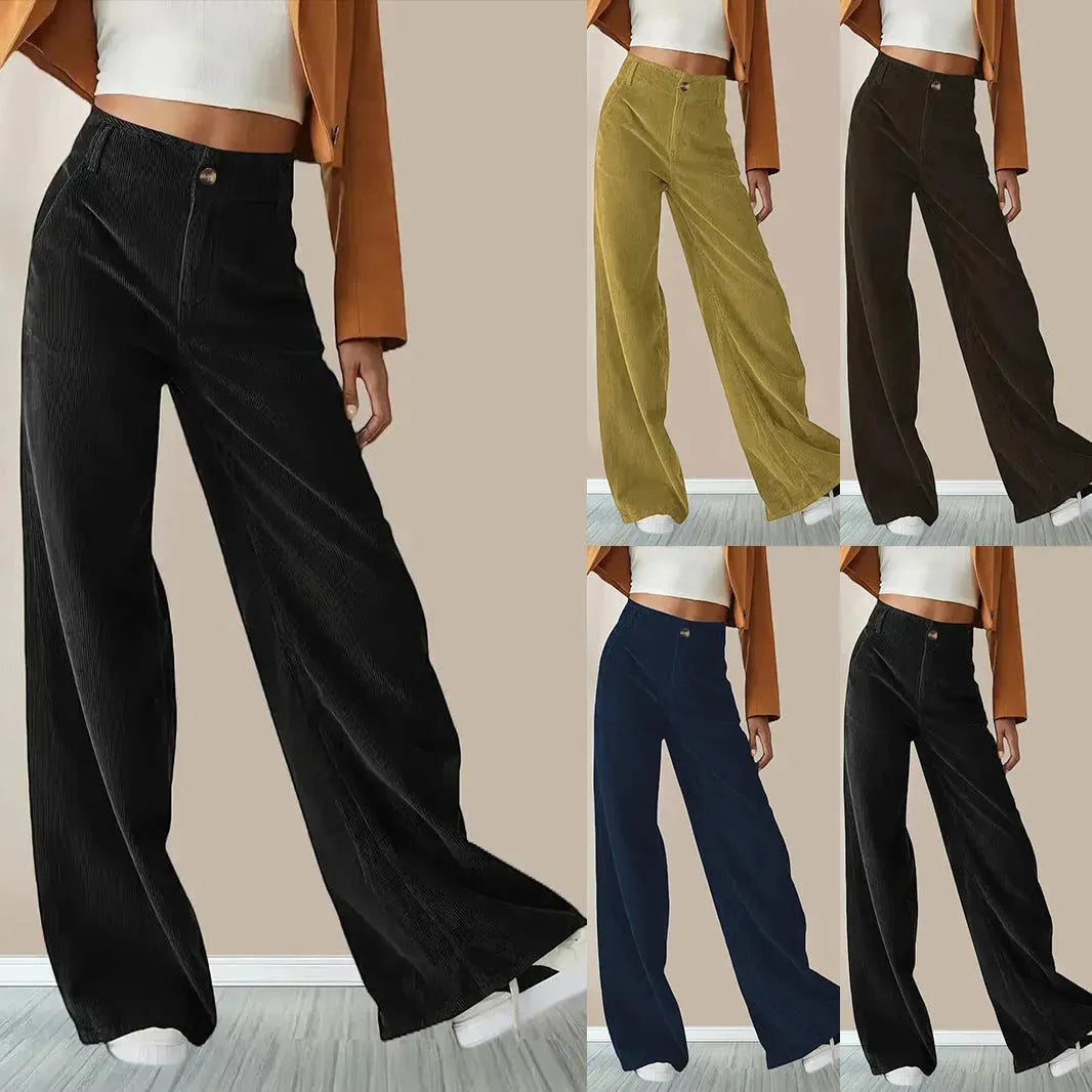 High Waist Drooping Slimming Casual Straight Pants Women's Corduroy Trousers - EX-STOCK CANADA
