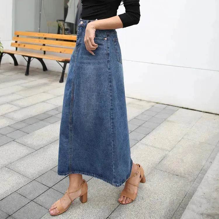 Women's Plus Size Mid-length A- Line Denim Skirt Denim long skirt maxi jean skirt - EX-STOCK Canada