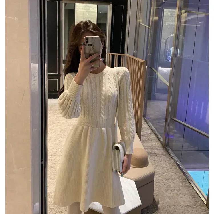 Autumn Winter Knitted Slim Fit Round neck Mini Flared Sweater dress - EX-STOCK Canada