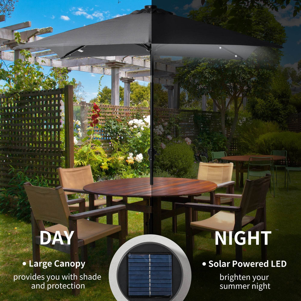 9 X 7 Ft Patio Umbrella Outdoor Table Market With Crank Solar LED Lights Tilt Button For Deck Dark Gray - EX-STOCK Canada