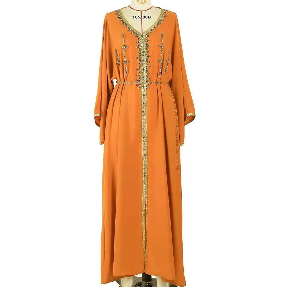 Luxury Hand-stitched Diamond Sleeve Dress Middle East Dubai Abaya Dress Fancy Summer Abaya Turkey Embellished Abaya dress - EX-STOCK Canada