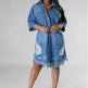 Women's Fashion 3/4 sleeve Mid Length loose Denim Jeans Dress - EX-STOCK Canada