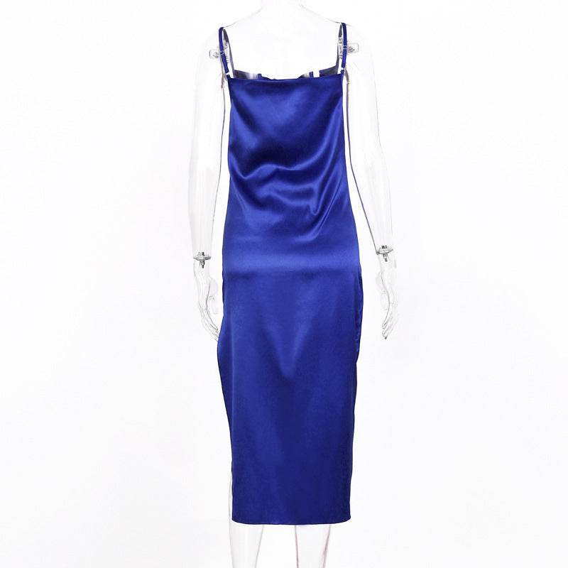 Women's Satin Drape Cowl Neck Sleeveless summer dress Strappy Cami Split Slit Party Midi Dress - EX-STOCK Canada