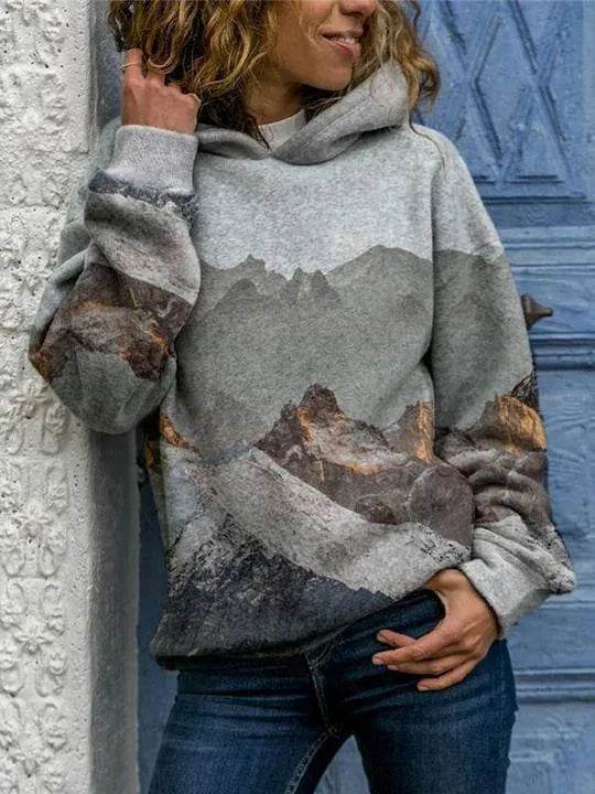 Hooded Long Sleeve Digital Printing Loose Casual Sweater For Women - EX-STOCK Canada
