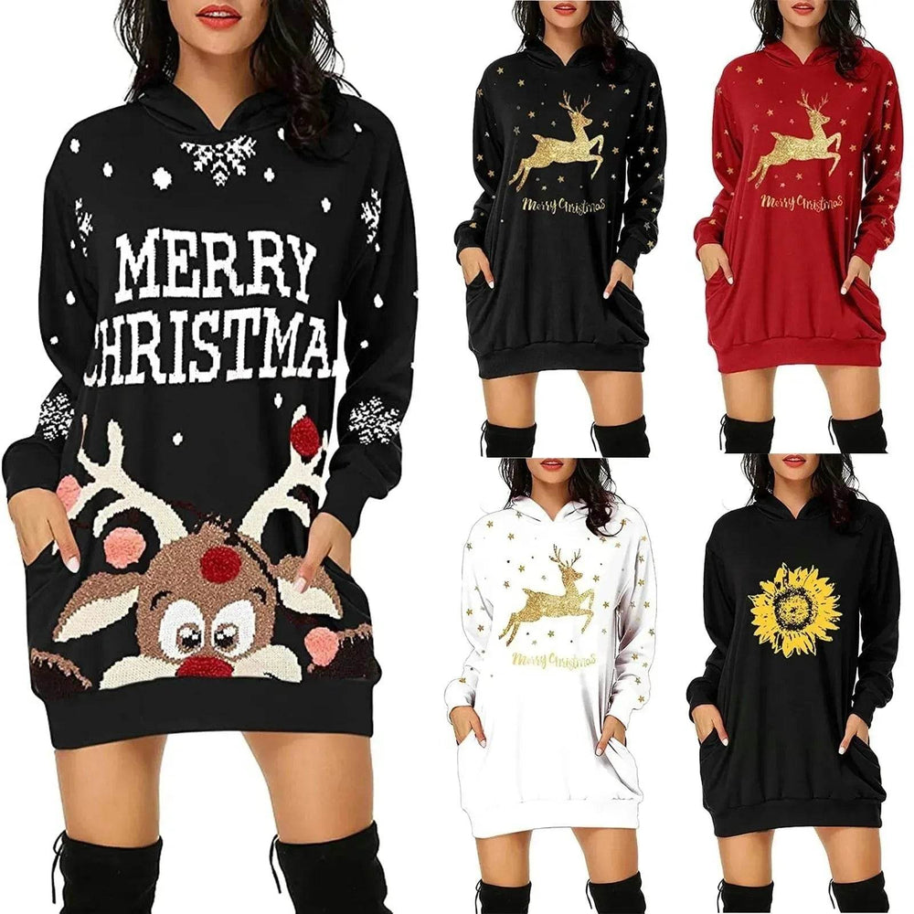Christmas hot sale printed mid-length pocket hooded long-sleeved sweater - EX-STOCK Canada