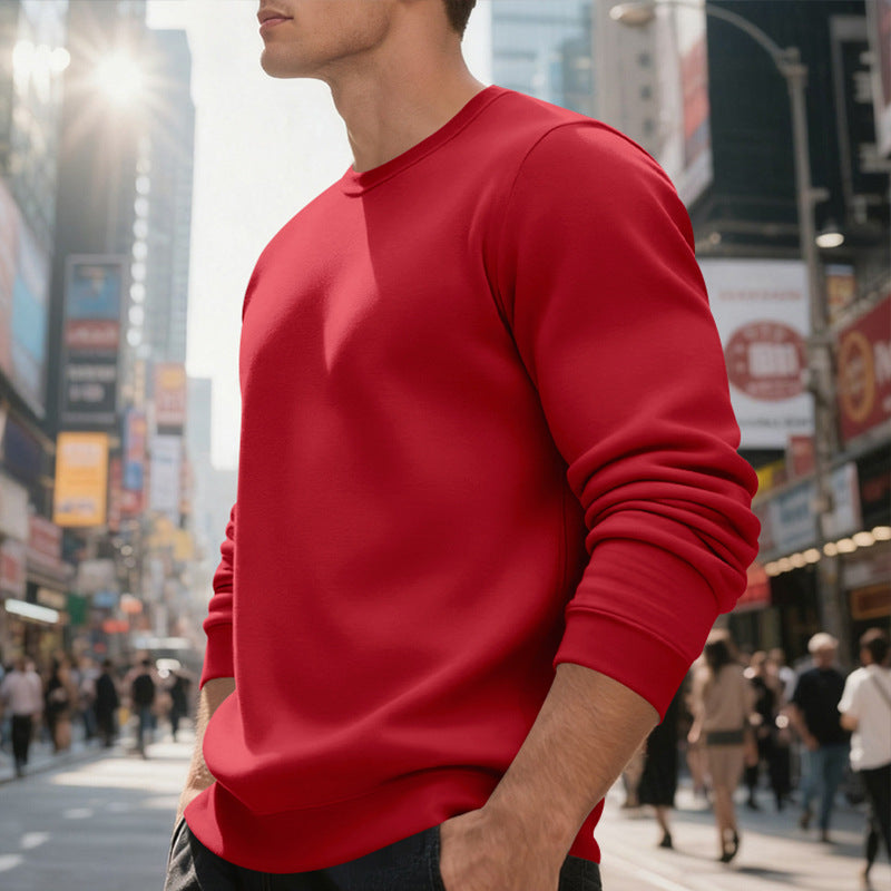 Fleece-lined Crew Neck Sweater Male Loose Casual Top EX-STOCK Canada